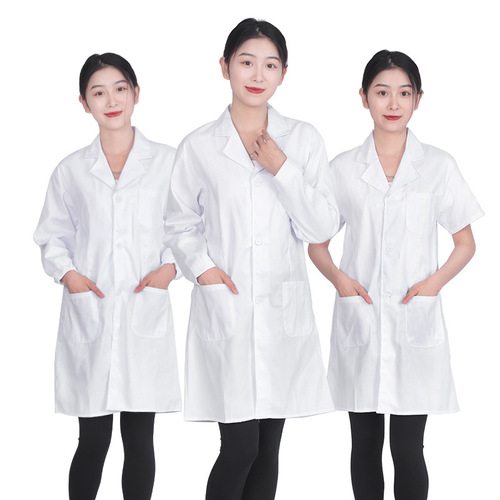 Long-sleeved white coat with logo, student laboratory, pharmacy, doctor, beautician, male and female white coat lab coat manufacturer