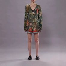 厂家直销 2025秋夏新品复古印花玫瑰花宽松轻薄衬衫宽松上衣外套