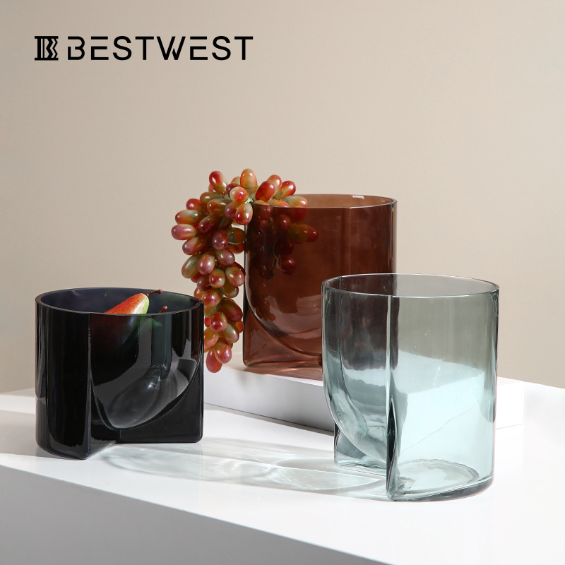 Best West Geometric Creative Transparent Glass Fruit Plate Home Living Room Fruit Bowl Home Candy Plate