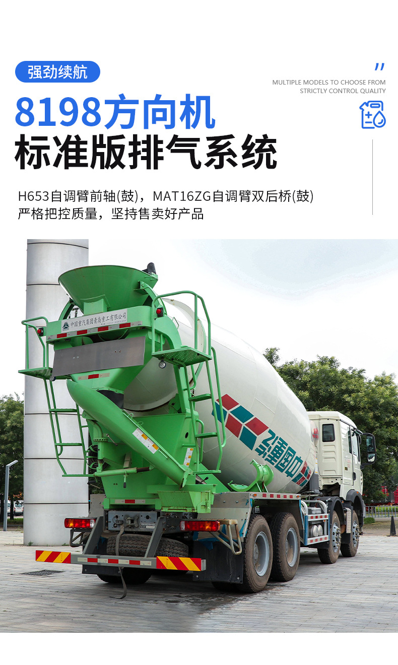Export of Sinotruk Howo TX7 mixer truck for construction projects, with a large 12-cubic-meter concrete mixing tank, mixer transport vehicle