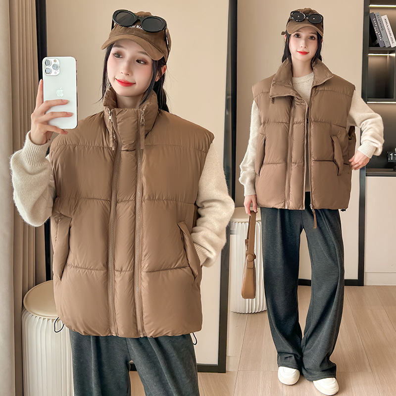 2025 otoño y invierno chaleco de pluma de algodón para mujeres estudiantes cortos encapuchados abrazadera de caballo caliente estilo coreano delgado y chaleco con cremallera image 3