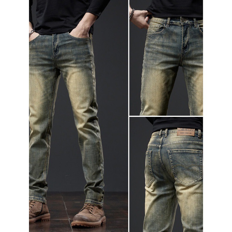 High-End Light Luxury Yellow Jeans for Men, 2026 Early Spring New Style, Loose Straight-Leg Pants, Men's Elastic Denim Long Pants, Trendy High-End Light Luxury Yellow Jeans for Men, 2026 Early Spring New Style, Loose Straight-Leg Pants, Men's Elastic Denim Long Pants, Trendy