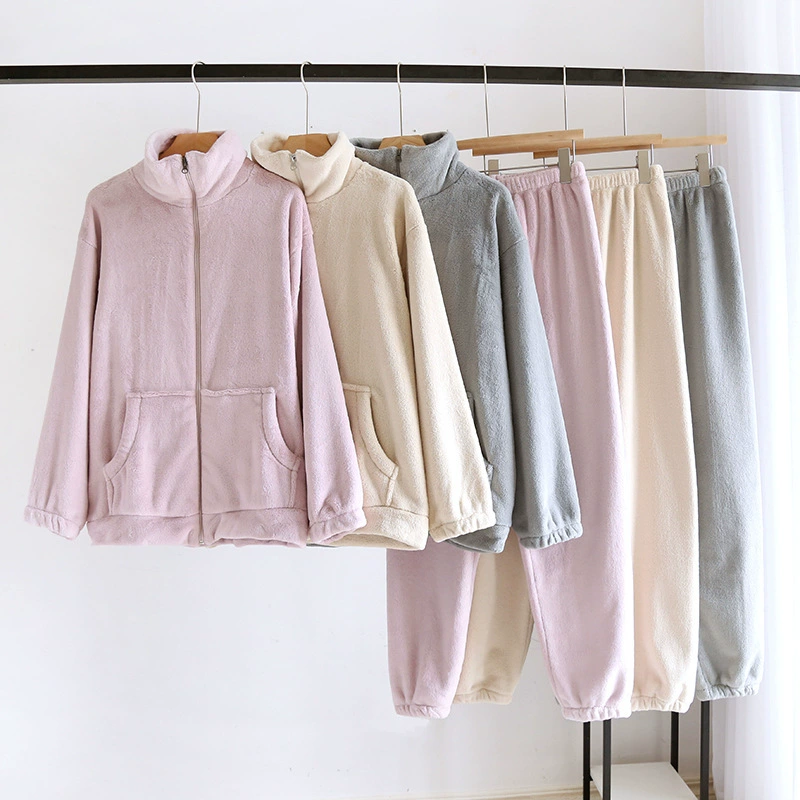 Soft demi-season coral pijama for beloved with zipper, velvet warm set
