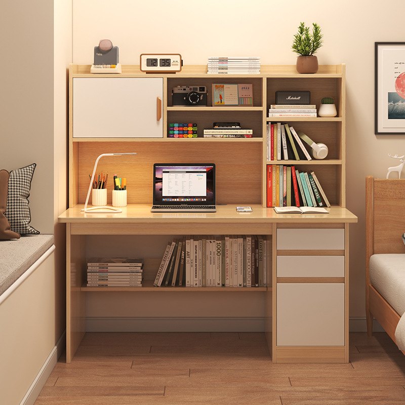 Mingzheng Furniture Factory Desk Bookshelf Integrated Home Bedroom Kidsren's Study Table Student Writing Desk Computer Desk Desktop