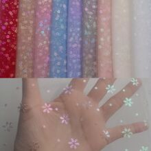热销款~小清新仙美锦特美网纱一公分小花圆点烫幻彩膜 童装等面料