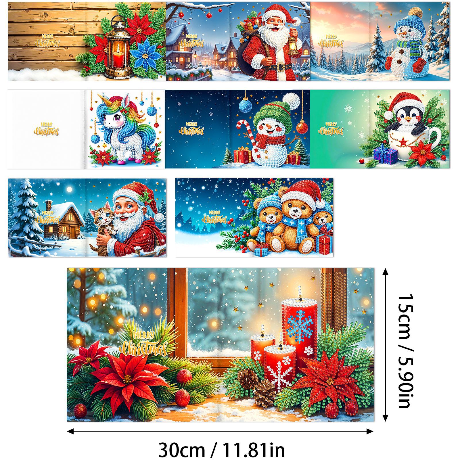 Explosiones transfronterizas de Navidad multiserie de tarjetas de felicitación puntuales hechas a mano 9 conjuntos de sobre de diamante 6 conjuntos de dibujos animados