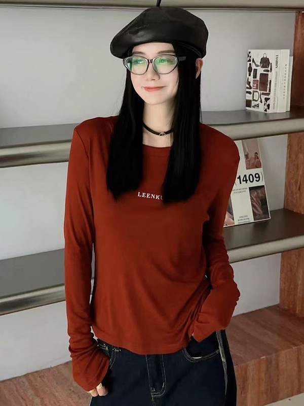 早秋圆领基础款打底衫女2025春秋冬新款高级感宽松显瘦内搭上衣潮|undefined
