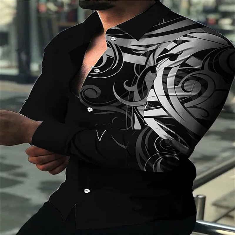 Europa y América primavera nuevo tigre comercio exterior transfronterizo hombres camisa de impresión digital 3D camisa de manga larga para jóvenes hombres