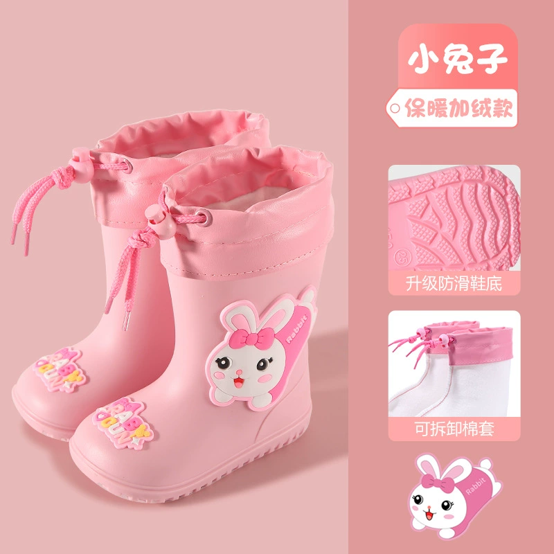 Детские непромокаемые сапоги с мультяшными рисунками, милые детские непромокаемые сапоги с нескользящей мягкой подошвой, на флисовой подкладке, съемные, для детей среднего и старшего возраста, для всех сезонов, для девочек и мальчиков.