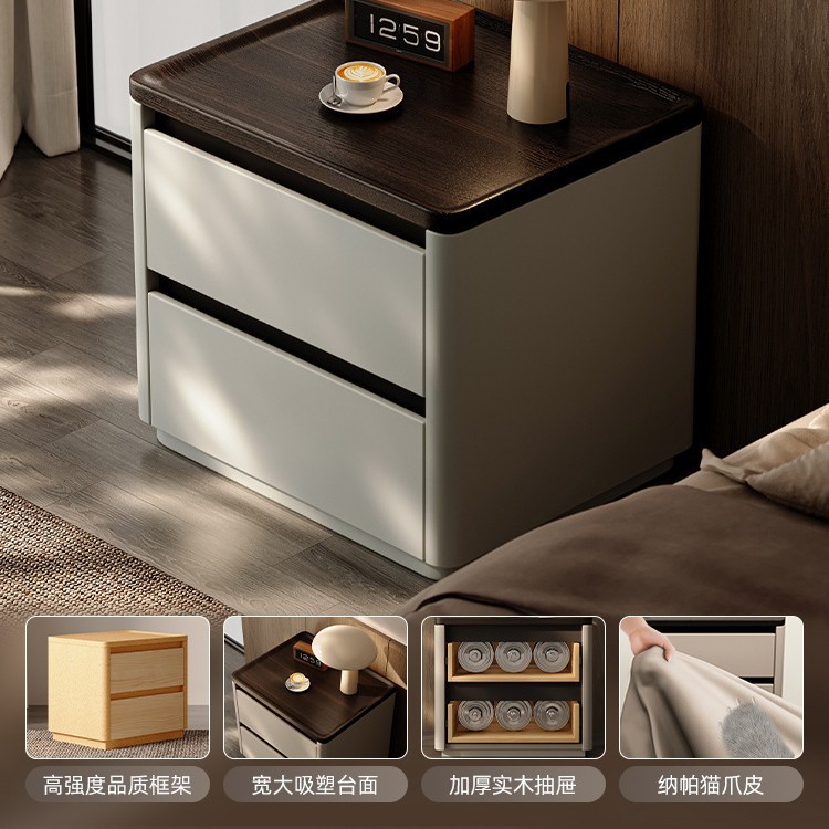 Mesita de noche de madera maciza, lujo ligero, sensación de alta gama 2024, nuevo diseño simple y moderno, dormitorio doméstico, pequeño gabinete junto a la cama