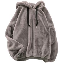 跨境秋冬加绒加厚连帽卫衣男女潮宽松情侣长袖保暖外套羊羔绒卫衣