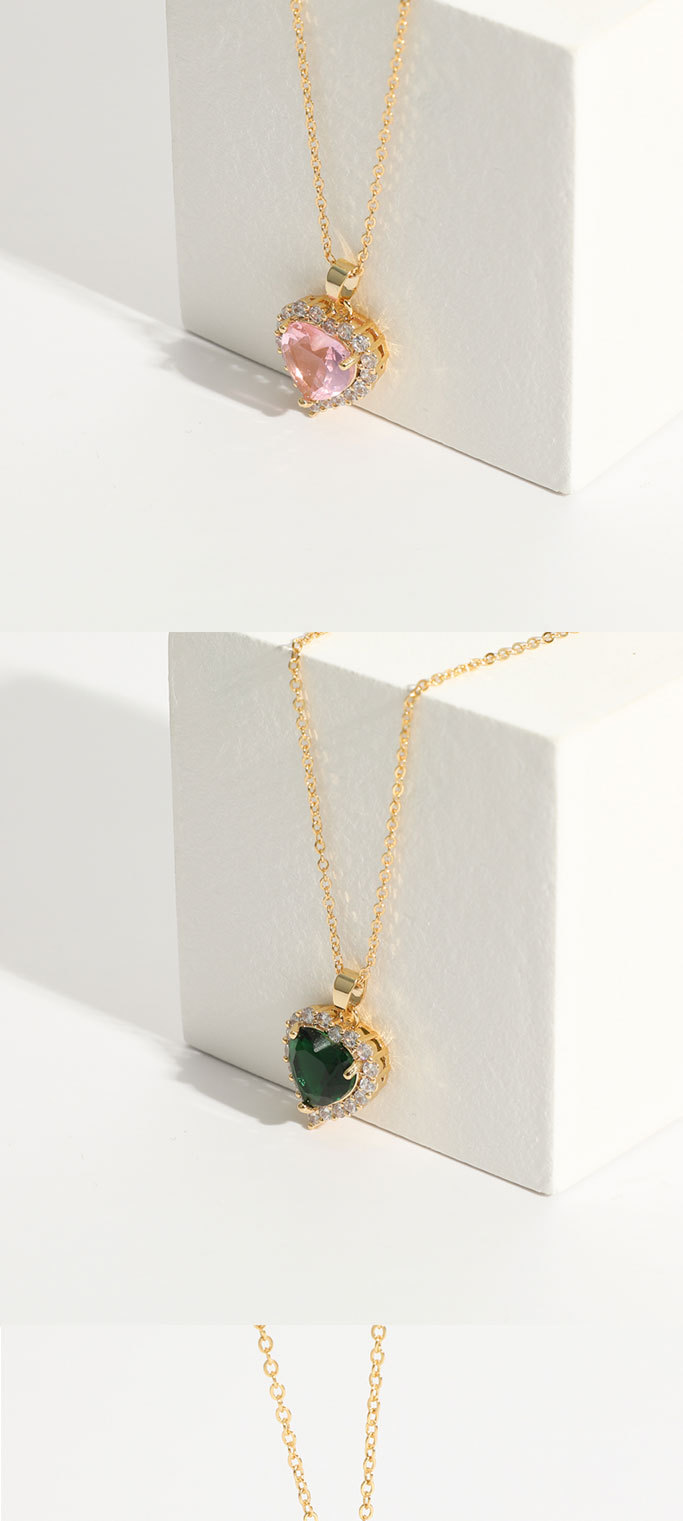 New microset zircon heartshaped pendant brass plated 14k real gold copper necklacepicture1