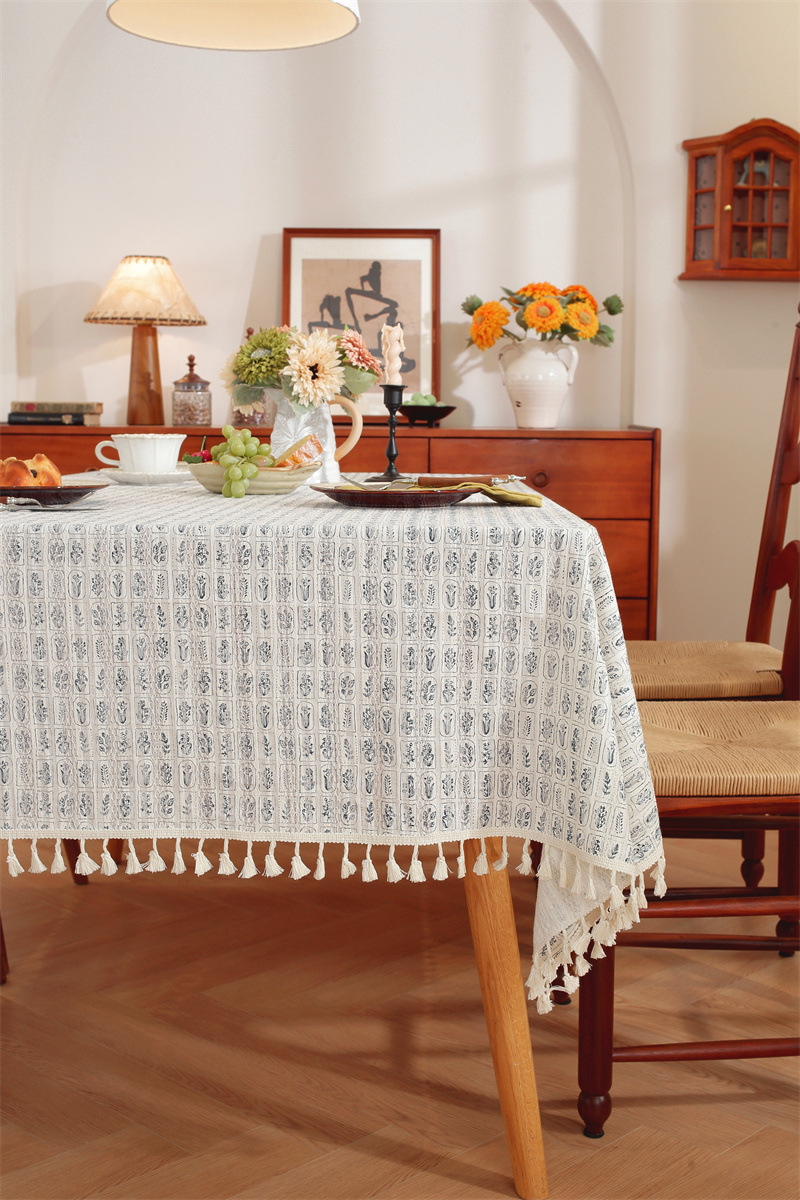 Toalha de mesa retangular em algodão jacquard estilo floral_voghion.com