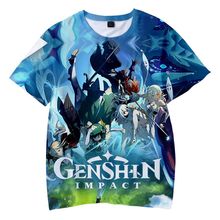 跨境热卖 原神动漫游戏周边短袖儿童成3DT恤Genshin Impact 上