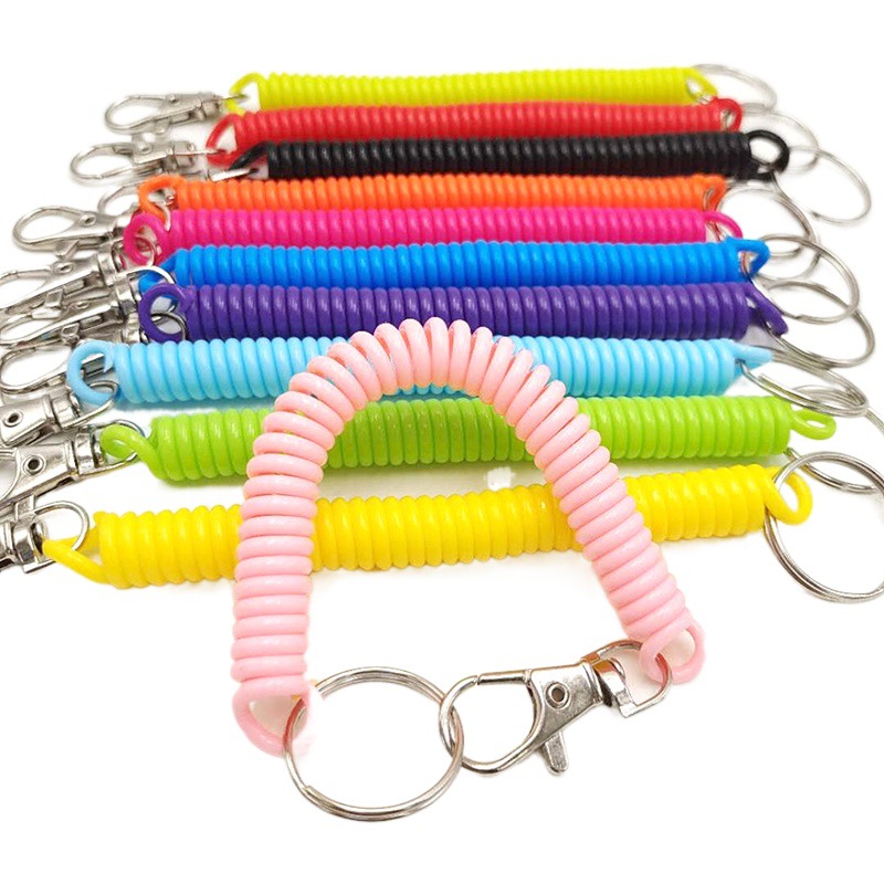 Factory wholesale keychain color telephone line mobile phone lanyard spring telescopic safety anti-loss rope plastic spring rope