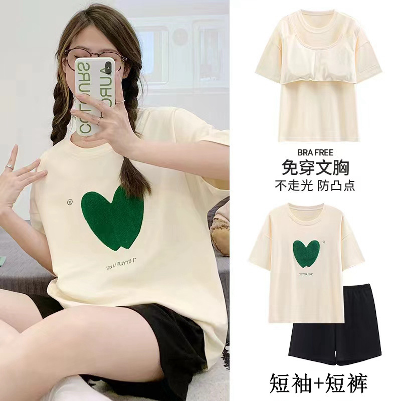 Comes with Chest Pad Pajamas Women's Summer 2024 New Style One-piece Suit Early Summer Day Women's Short-sleeved Home Clothes Women's Summer