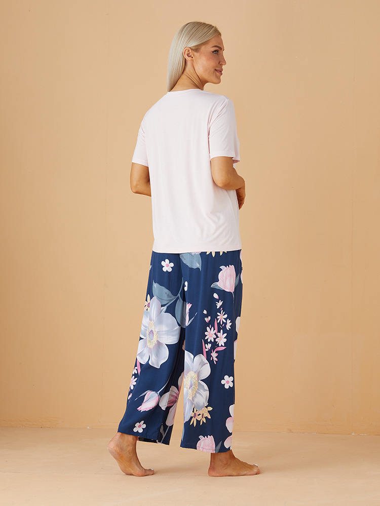 Pants Sets Sets Type Home Women's Casual Color Block Plant Modal Pants Sets Pajama Sets