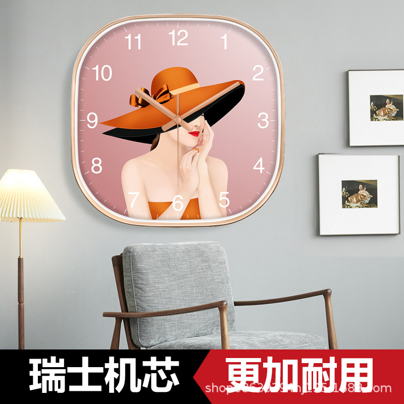 Square Wall Clock Modern Girl's Inspirational Clock Mute Punch-free Decorative Quartz Wall Watch Atmospheric Clock Punch-free