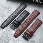 适用华为GT3硅胶真皮牛皮柔软竹节纹针扣手表表带24mm跨境热销