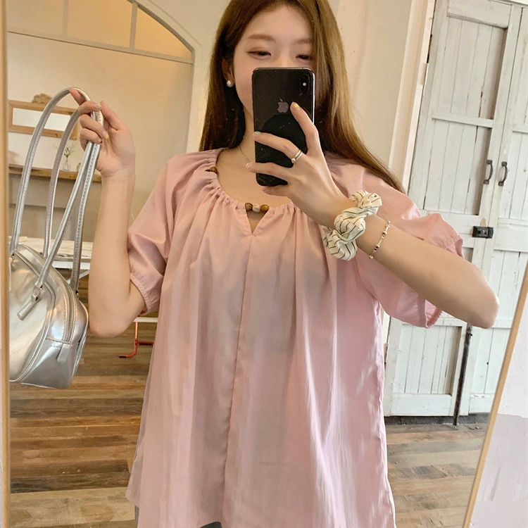 Женская одежда больших размеров, новая летняя рубашка, закрывающая живот, свободная, утягивающая, элегантная, с круглым вырезом, уникальный нишевый топ, мм2025