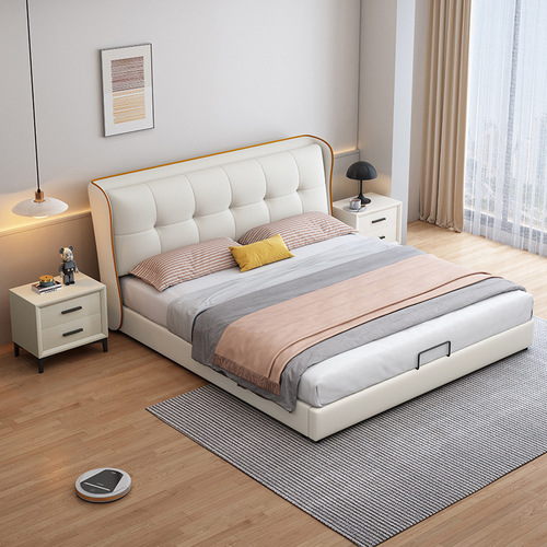 Cream Style Minimalist Leather Bed 1.8m Master Bedroom Soft Package Wedding Bed Modern Simple Storage Light Luxury Double Bed Cat Paw Leather Bed