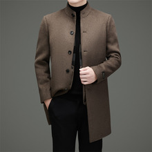 品牌中年高端双面羊绒大衣男士中长款商务爸爸立领羊毛呢风衣外套