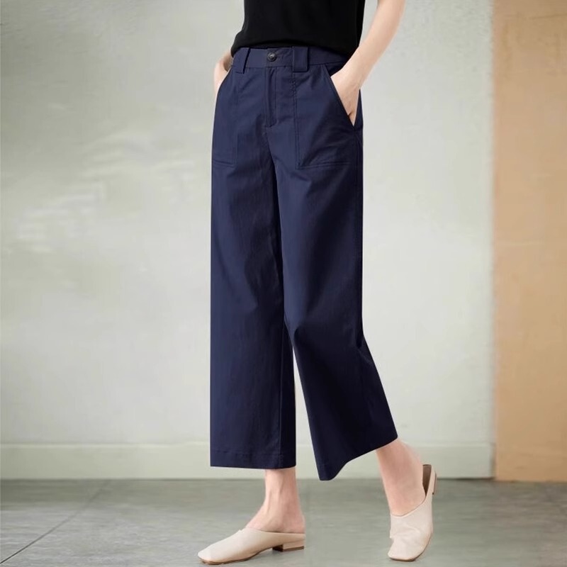Washable Pure Cotton Workwear Casual Pants Women's Spring and Summer Thin High Waist Dummy Slimming Cropped Straight Leg Pants