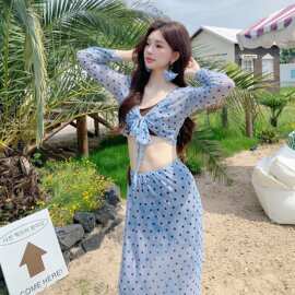 2026新款夏粉红少女四件套泳衣女分体绑带裙式温泉度假比基尼纯欲