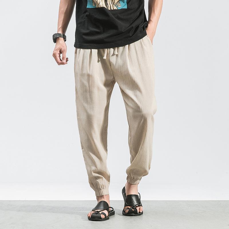 Verano 2021 estilo coreano estilo chino lino fino pantalones casuales pantalones de hombre tappered pantalones sueltos