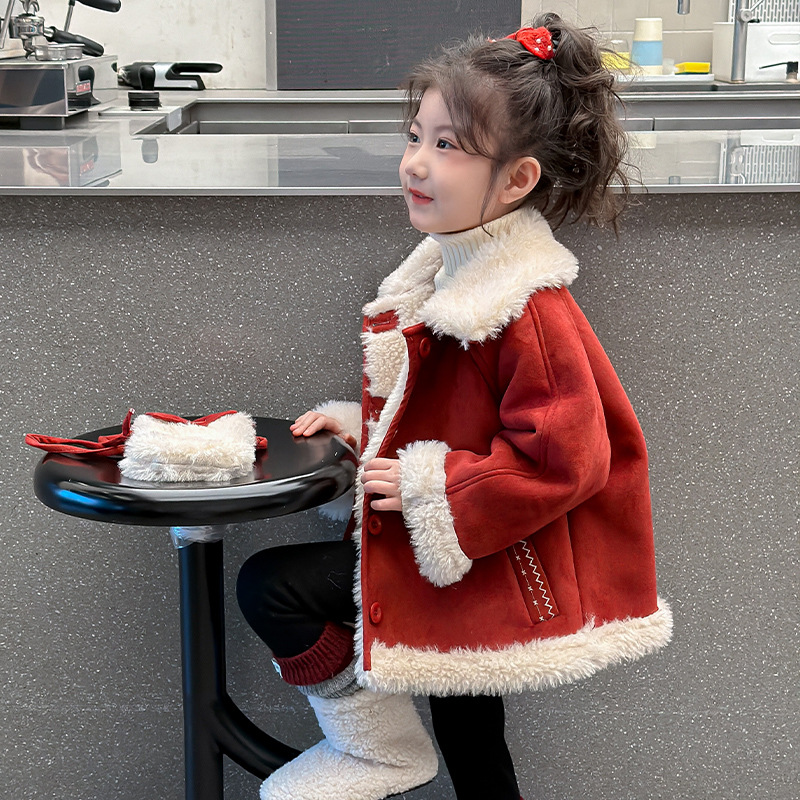 Girls' Autumn and Winter Outwear 2025 New Baby Style Winter Outwear Girls' Velvet Thickeneded Kidsren's Fur One-Piece Top