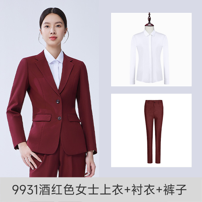 여성 버건디(재킷+바지)+화이트 셔츠