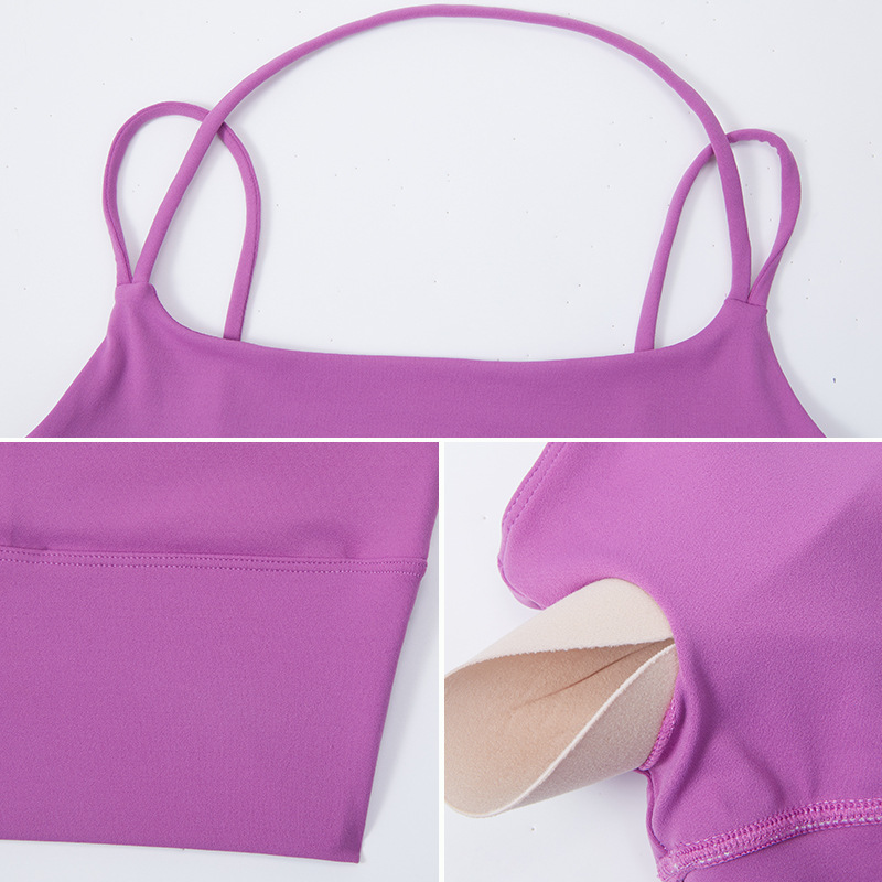 Europa y América belleza desnuda espalda ropa interior deportiva mujeres push up yoga sujetador running fitness Top yoga ropa Halter Sling