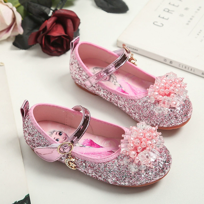 Весна и лето 2025 Aisha хрустальные детские кожаные туфли Frozen блестки маленькие кожаные туфли плоские детские хрустальные туфли