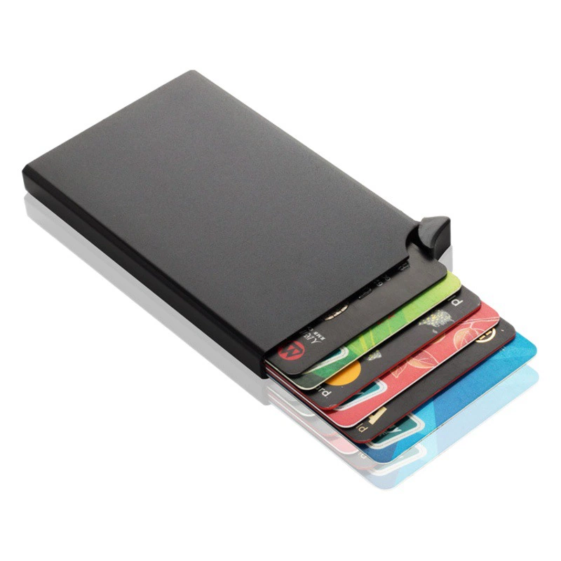 Прямые поставки с фабрики из алюминиевого сплава RFID, блокирующий автоматический всплывающий ящик для кредитной карты, сумка для карт, лазерный логотип