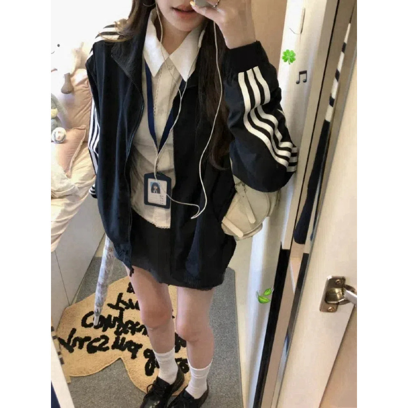 三条杠短款卫衣外套女春秋开春穿搭棒球服小个子运动上衣2025新款|undefined