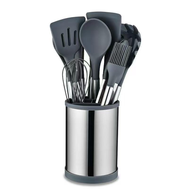 Comercio exterior venta caliente set de cocina de silicona 12 piezas set de silicona antiadherente set de barril de almacenamiento giratorio