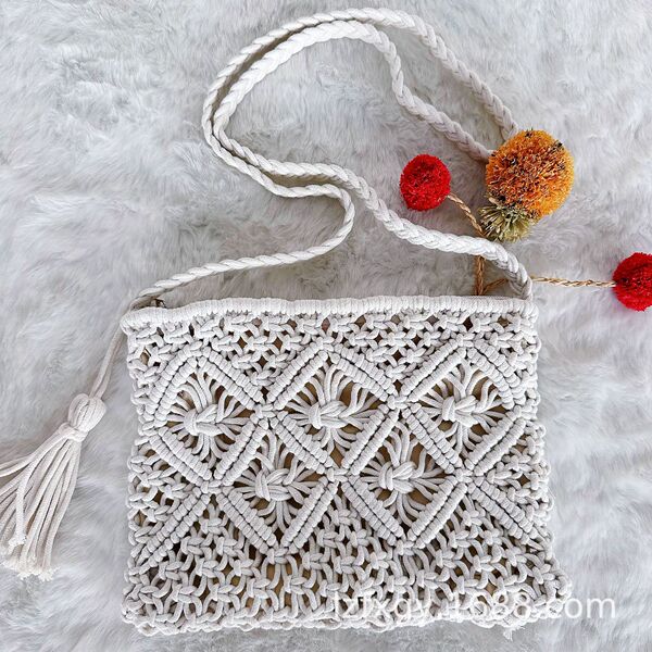 2026 Hot Style Tassel Woven Bag Cotton Rope Women’s Shoulder Bag…