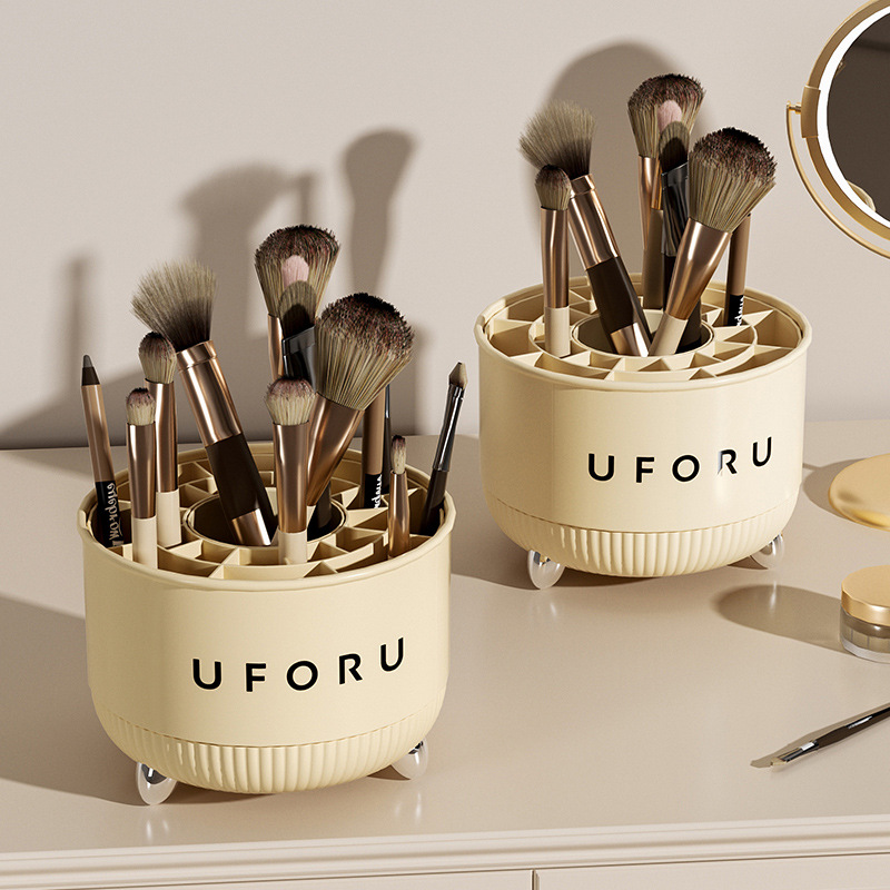 Rotating Makeup Brush Storage Tube Office Desktop Pen Holder Dressing Table Eyebrow Pencil Eye Shadow Lipstick Loose Powder Storage Box
