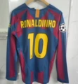 0506 barcelona home printed no. 10 long sleeve ronaldinho + champions league patch
