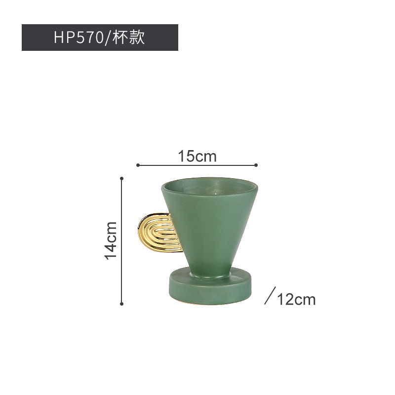 Luz moderna de lujo Esmeralda oro binaural cerámica florero hogar modelo habitación decoración suave pasillo Decoración