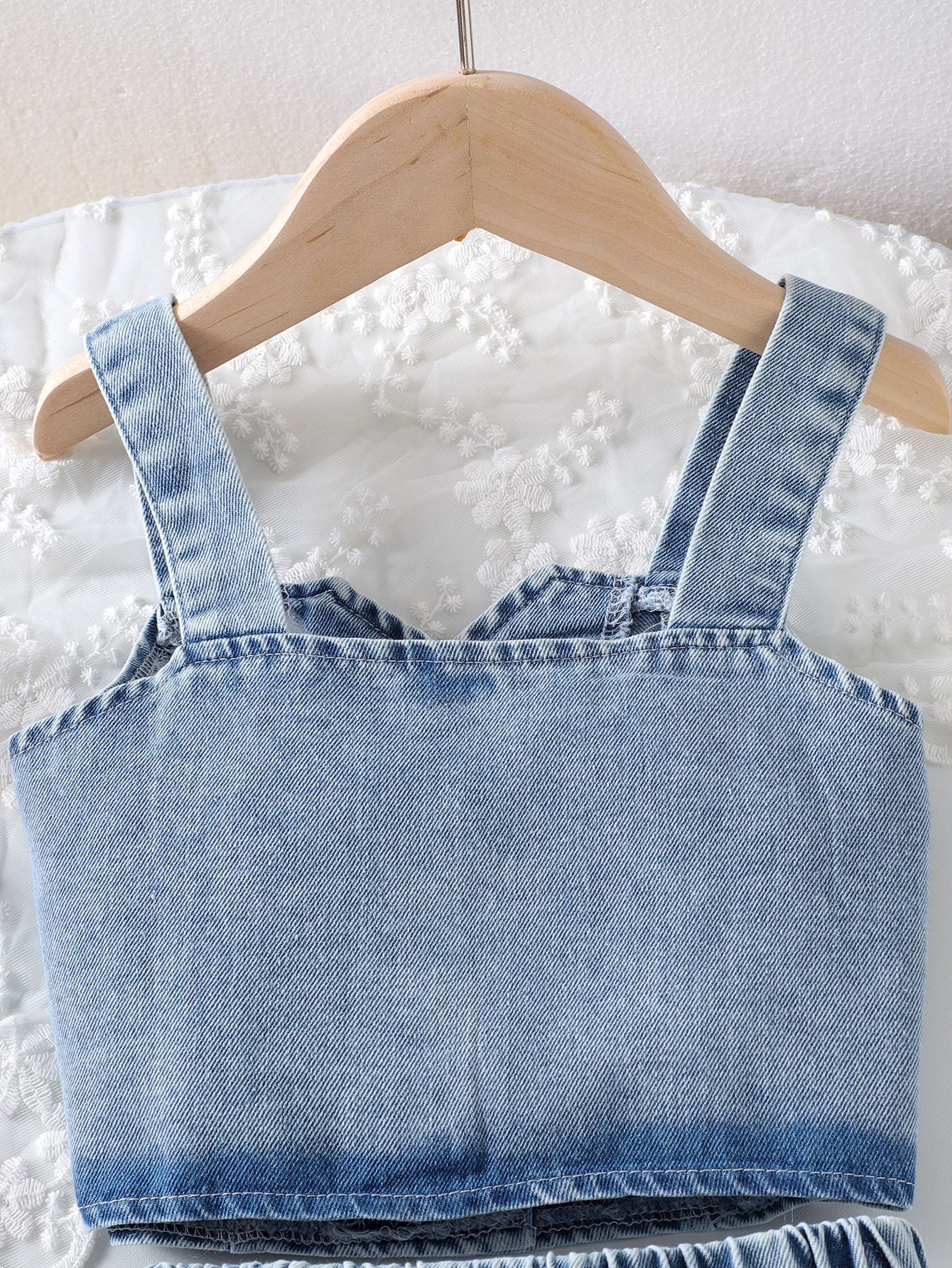 Besticktes Jeans Tanktop Und Rock Set Für Mädchen_voghion.com