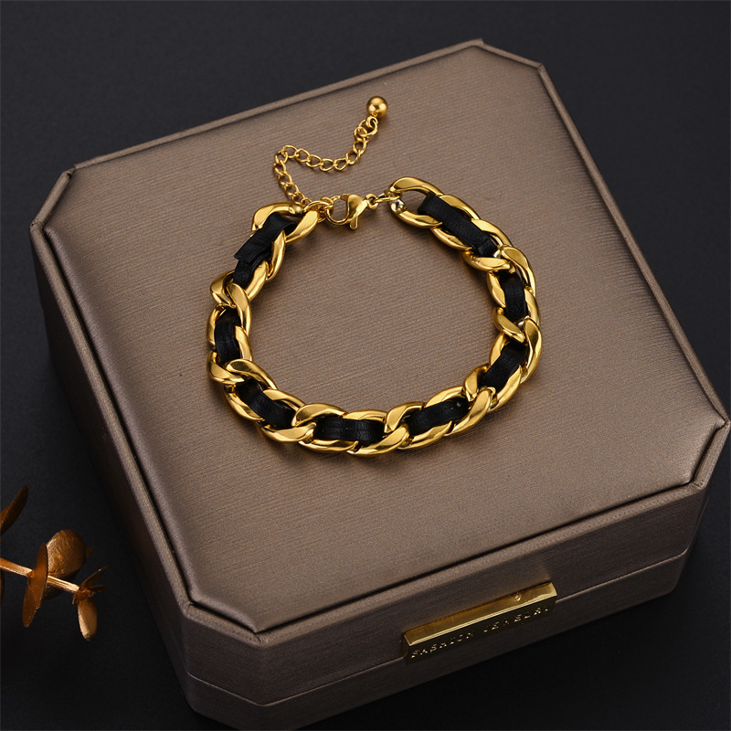 Bracelets Classification 316L Stainless Steel Chain Material cable chain Chain Type Street Occasion 316 Stainless Steel Material Geometric Pu Leather Titanium Steel IG Style Bracelets