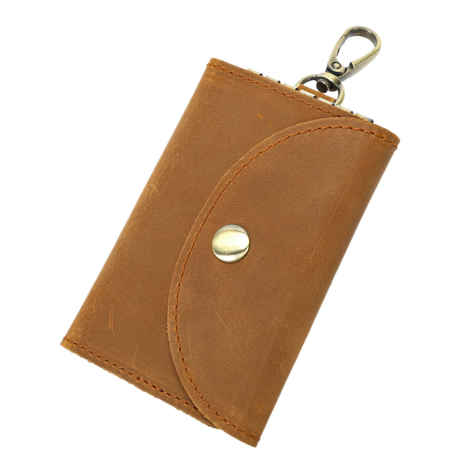 Túi đựng chìa khóa kiêm ví đựng thẻ da bò thật 7,5×1,5×11 cm — Cà phê đậm, nâu