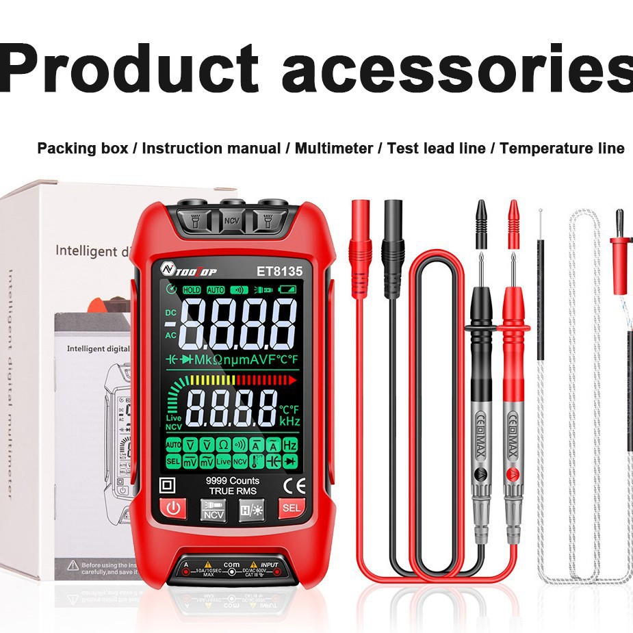 TOOLTOP multímetro ET8135 versión roja de pantalla completa alarma de cambio de color multifuncional mini exportación transfronteriza