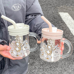 大容量女生隨手咖啡吸管杯高顏值辦公玻璃喝水杯家用茶隔把手杯子
