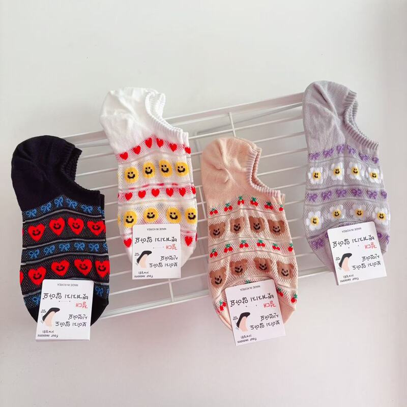South Korea Imported glalalane Boat Socks Sweet Love Bear Women Socks Spring and Summer Silicone Anti-off Shallow Socks Set