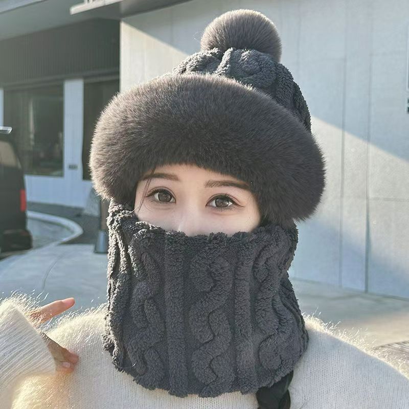 帽子女冬季骑车面罩全脸套头帽防风围脖加绒护耳包头套保暖一体帽|undefined