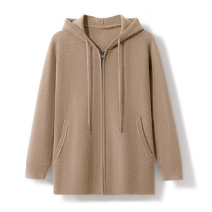 25 New Loose Casual Youth Knitted Cardigan 100% Pure Cashmere Sweater Men's Sports Suit Hooded Sweatshirt