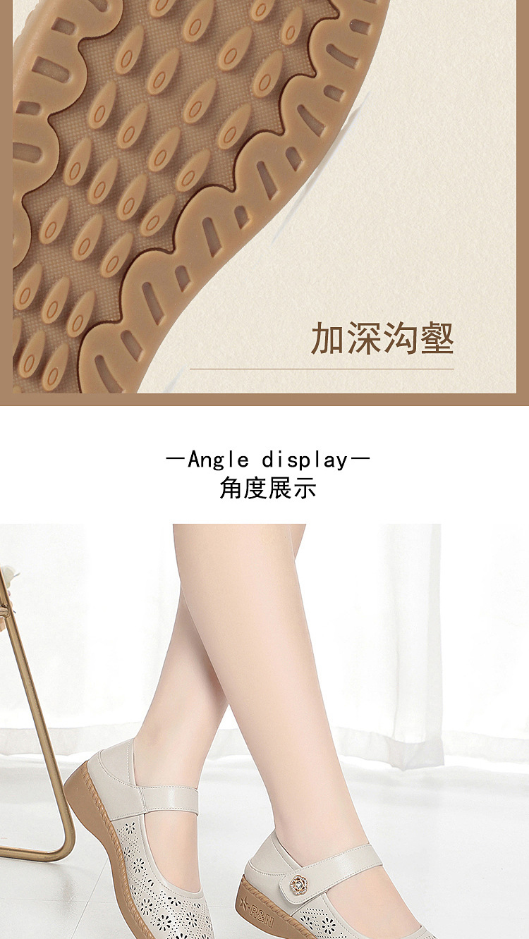 Giày sandal nữ da thật lỗ thoáng khí mũi nhẹ đế bệt phong cách mẹ bỉm — màu be chi tiết 10