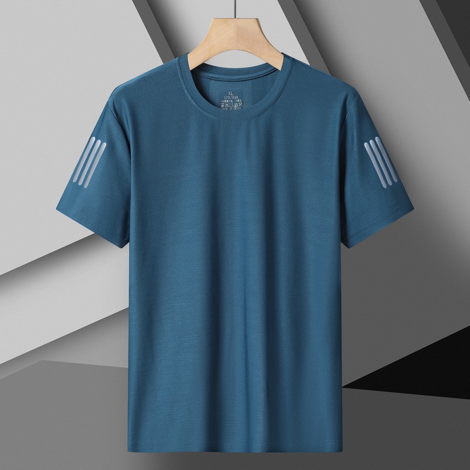Camiseta de hielo transfronteriza para hombres de verano de tres barras de mangas cortas, secado rápido de mangas cortas transpirables, camisas deportivas sin quemar, moda
